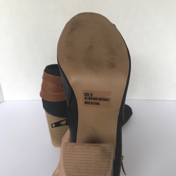 Qupid open toe heeled booties black tan 8 - Picture 7 of 8